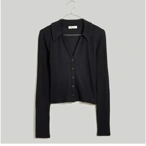 Madewell Black Ribbed V Neck Collared Top